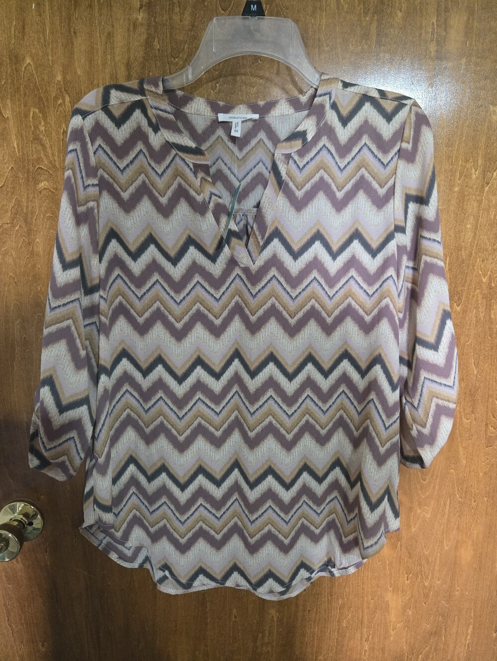 Maurices Zigzag Chevron 3/4 Sleeve Blouse - Mauve, Taupe, Navy